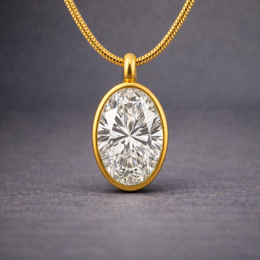 2.00 Ct Round Loop Bail | Oval Bezel Memory Diamond Pendant 14K Yellow Gold | Pet & Human Ashes