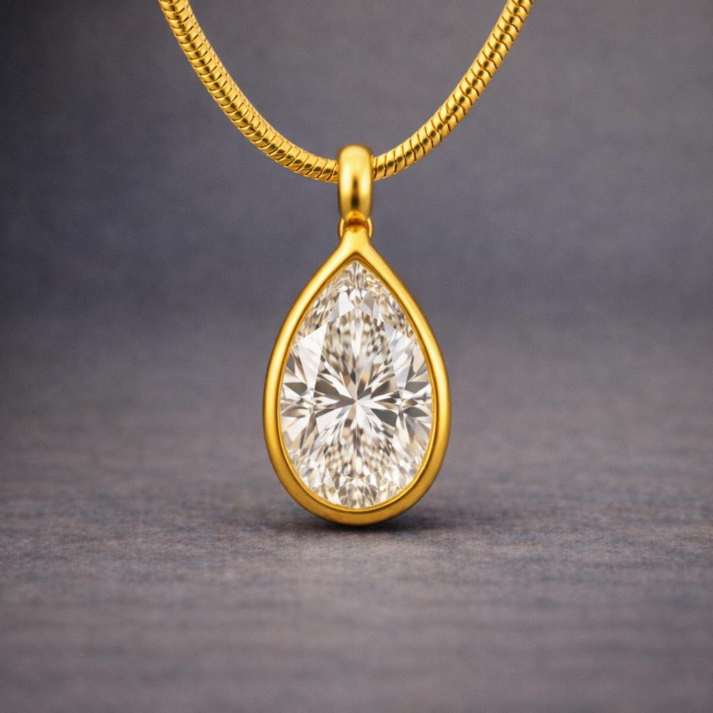 3.00 CT Teardrop Bezel Memory Diamond Pendant 14K Yellow Gold| Pet and Human Ashes