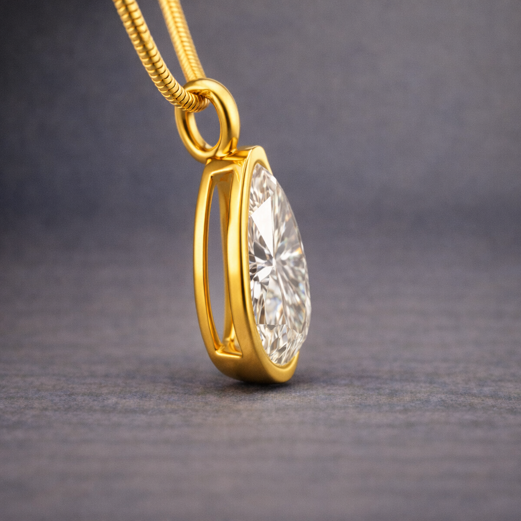 3.00 CT Teardrop Bezel Memory Diamond Pendant 14K Yellow Gold| Pet and Human Ashes