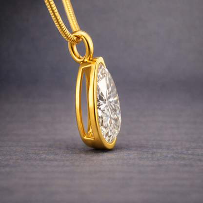 3.00 CT Teardrop Bezel Memory Diamond Pendant 14K Yellow Gold| Pet and Human Ashes
