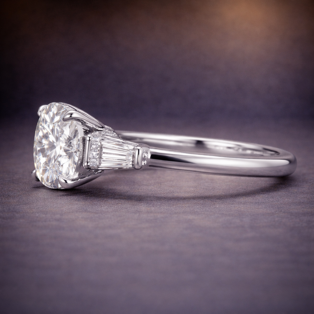 3.00 Ct 14K White Gold Round Brilliant Three-Stone | Pet and Human Ashes |Memory Diamond Ring