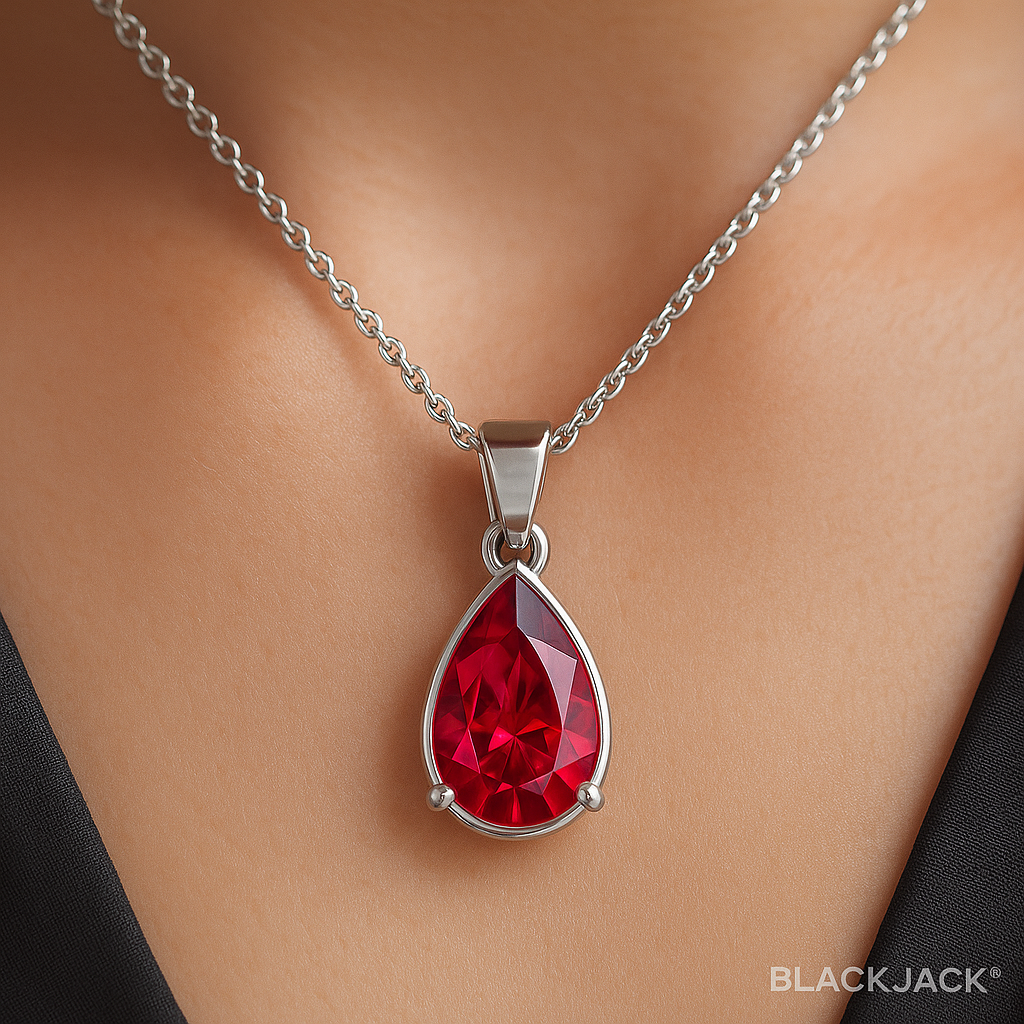 2.00 Carat Pear Cut Red Gemstone Solitaire Pendant in 925 Sterling Silver