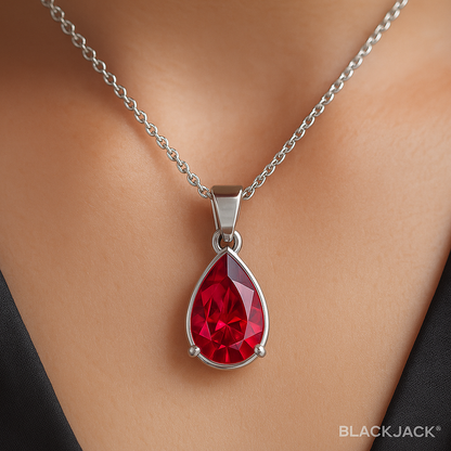 2.00 Carat Pear Cut Red Gemstone Solitaire Pendant in 925 Sterling Silver
