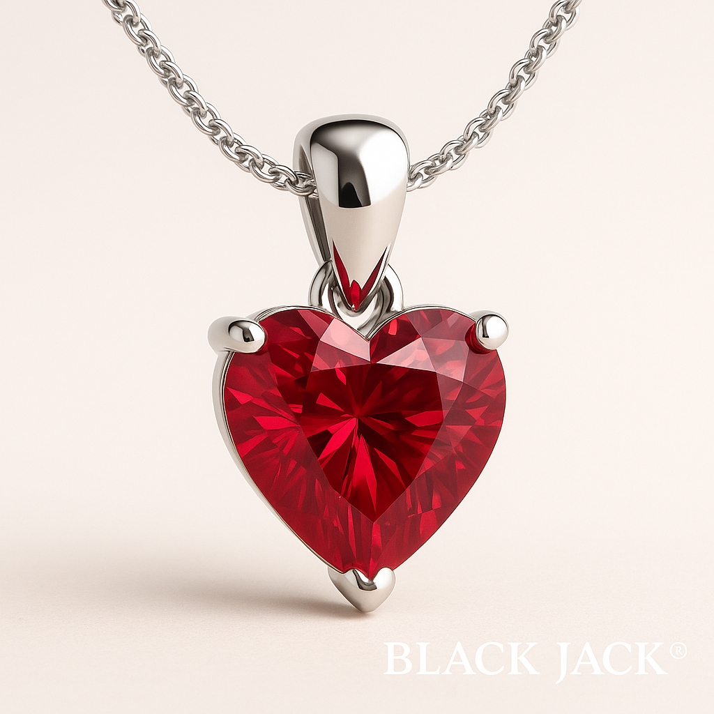 1.00 Carat Heart Cut Red Gemstone Solitaire Pendant in 925 Sterling Silver