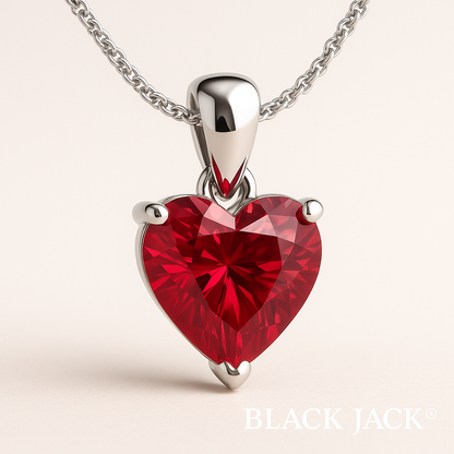 1.00 Carat Heart Cut Red Gemstone Solitaire Pendant in 925 Sterling Silver