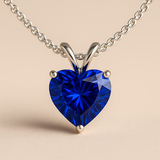 1.00 Carat Heart Shape Royal Blue Lab-Grown Sapphire Solitaire Pendant in 925 Sterling Silver