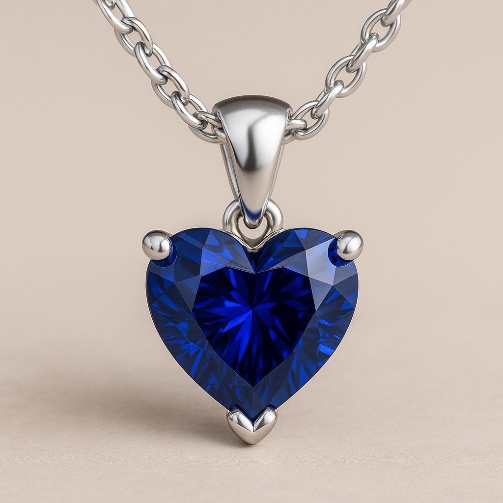 2.00 Carat Heart Shape Royal Blue Lab-Grown Sapphire Solitaire Pendant in 925 Sterling Silver