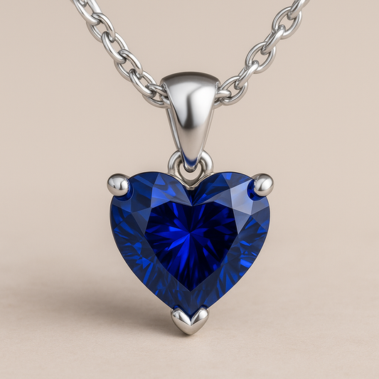 2.00 Carat Heart Shape Royal Blue Lab-Grown Sapphire Solitaire Pendant in 925 Sterling Silver