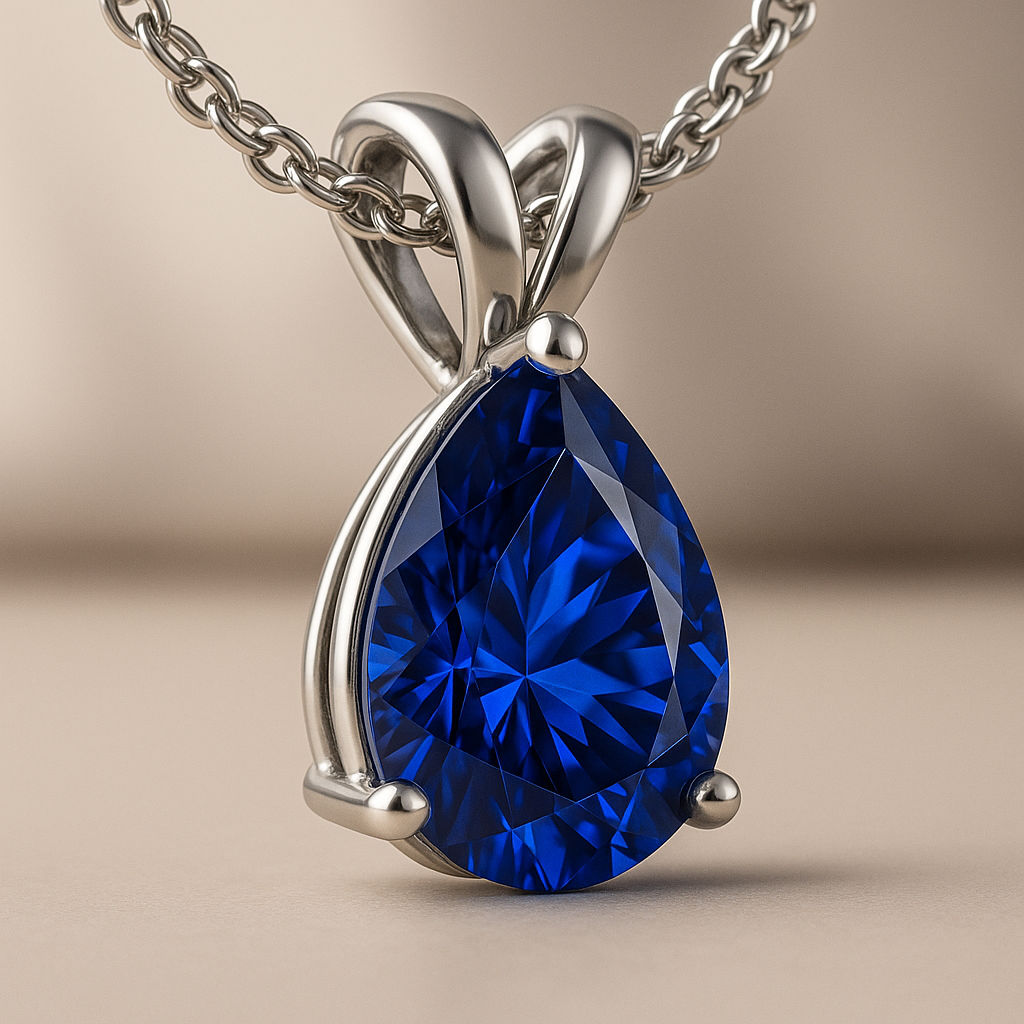 2.00 Carat Pear Cut Royal Blue Lab-Grown Sapphire Solitaire Pendant in 925 Sterling Silver