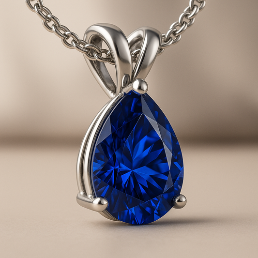 2.00 Carat Pear Cut Royal Blue Lab-Grown Sapphire Solitaire Pendant in 925 Sterling Silver