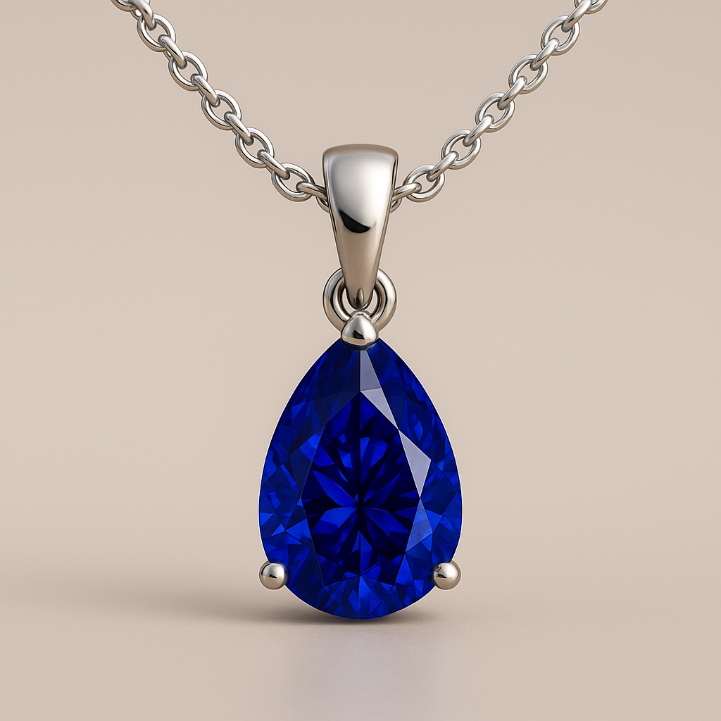 1.00 Carat Pear Cut Royal Blue Lab-Grown Sapphire Solitaire Pendant in 925 Sterling Silver