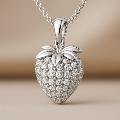 1.00 Carat Strawberry Design Lab-Grown Diamond Pendant with Chain in 925 Sterling Silver