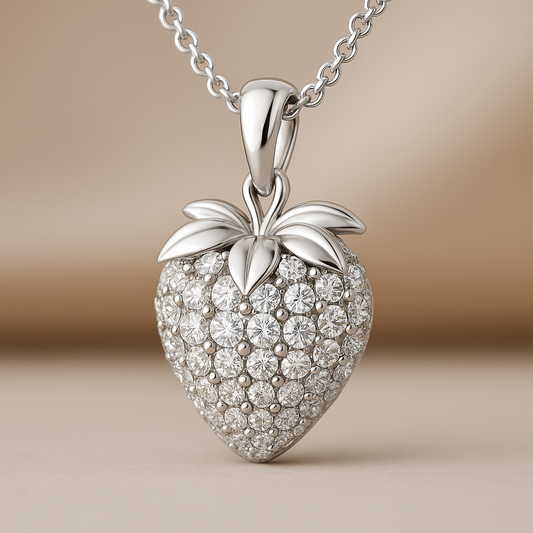 1.00 Carat Strawberry Design Lab-Grown Diamond Pendant with Chain in 925 Sterling Silver