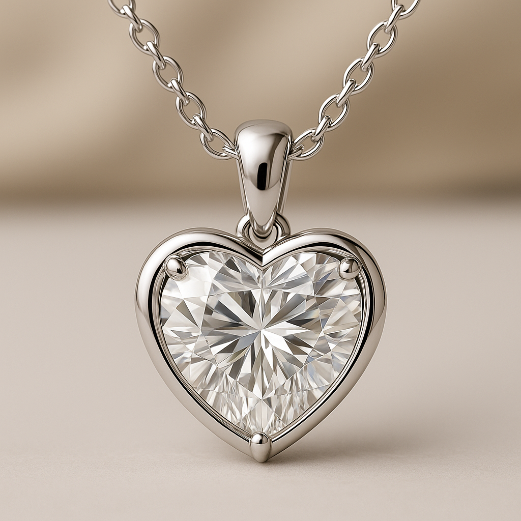 1.50 Carat Heart Shape Lab-Grown Diamond Solitaire Pendant with Chain in 925 Sterling Silver