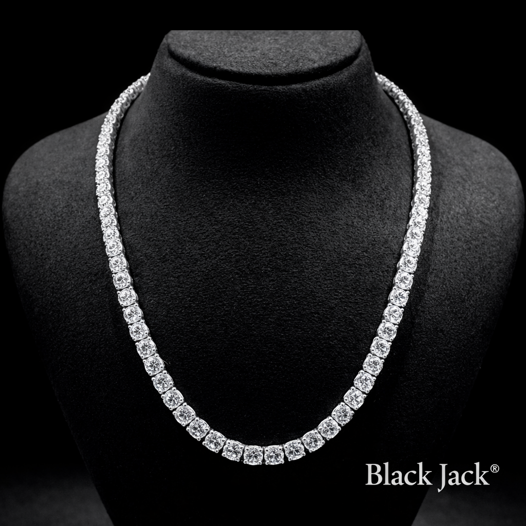 3.00 - 6.5 MM Moissanite Tennis Necklace 18 Inch Sterling Silver 925 14K Gold Plated |Black Jack | Brand Authenticity