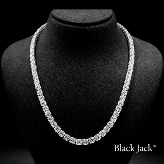 3.00 - 6.5 MM Moissanite Tennis Necklace 18 Inch Sterling Silver 925 14K Gold Plated |Black Jack | Brand Authenticity