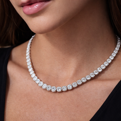 3.00 - 6.5 MM Moissanite Tennis Necklace 18 Inch Sterling Silver 925 14K Gold Plated |Black Jack | Brand Authenticity