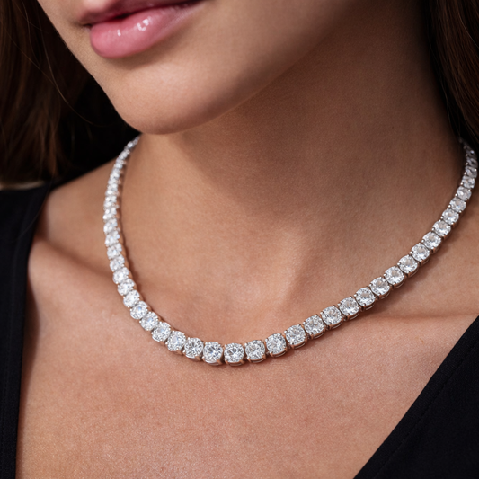 3.00 - 6.5 MM Moissanite Tennis Necklace 18 Inch Sterling Silver 925 14K Gold Plated |Black Jack | Brand Authenticity