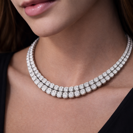 2.5 - 6.5 MM Double Line Moissanite Tennis Necklace 18 Inch Sterling Silver 925 14K Gold Plated Black Jack | Brand Authenticity