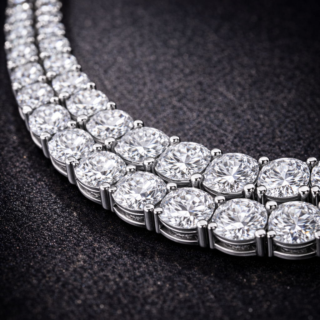 2.5 - 6.5 MM Double Line Moissanite Tennis Necklace 18 Inch Sterling Silver 925 14K Gold Plated Black Jack | Brand Authenticity