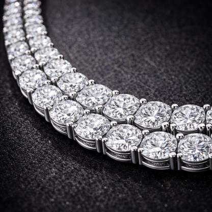 2.5 - 6.5 MM Double Line Moissanite Tennis Necklace 18 Inch Sterling Silver 925 14K Gold Plated Black Jack | Brand Authenticity