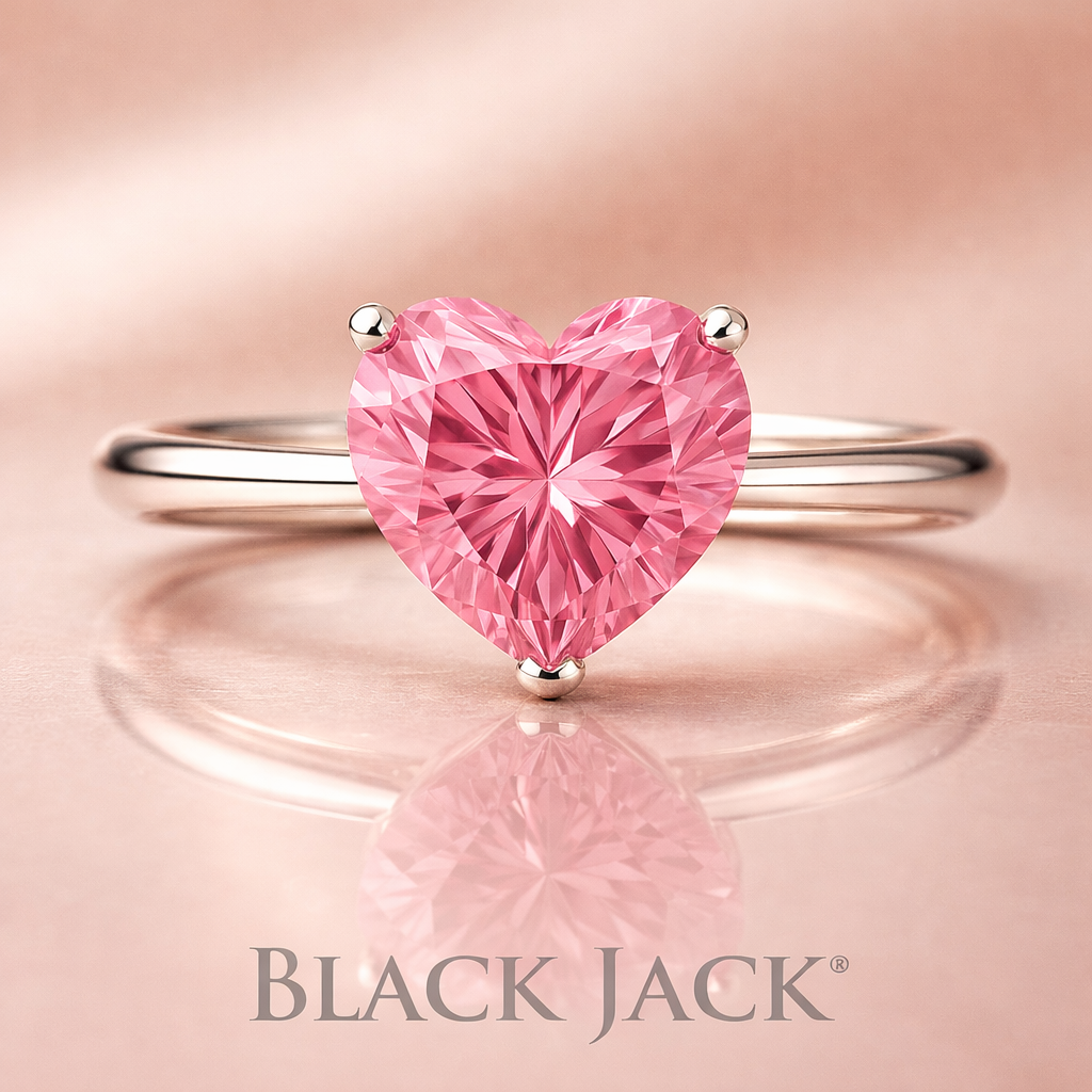 1.50 Ct Heart Pink Lab Grown Diamond Solitaire Engagement Ring Slim Comfort Shank in 14K White Gold IGI Certified Black Jack