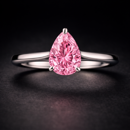 1.00 Ct Pear Pink Lab Grown Diamond Solitaire Engagement Ring Slim Tapered Shank in 14K White Gold IGI Certified Black Jack