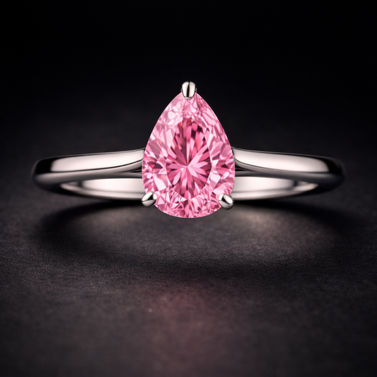 1.00 Ct Pear Pink Lab Grown Diamond Solitaire Engagement Ring Slim Tapered Shank in 14K White Gold IGI Certified Black Jack