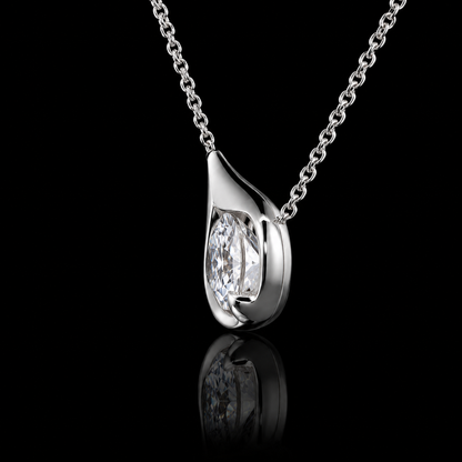 1.00 Ct Memory Diamond Round Cut Sculptural Teardrop Pendant in 14K White Gold Black Jack