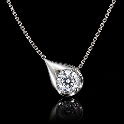 1.00 Ct Memory Diamond Round Cut Sculptural Teardrop Pendant in 14K White Gold Black Jack