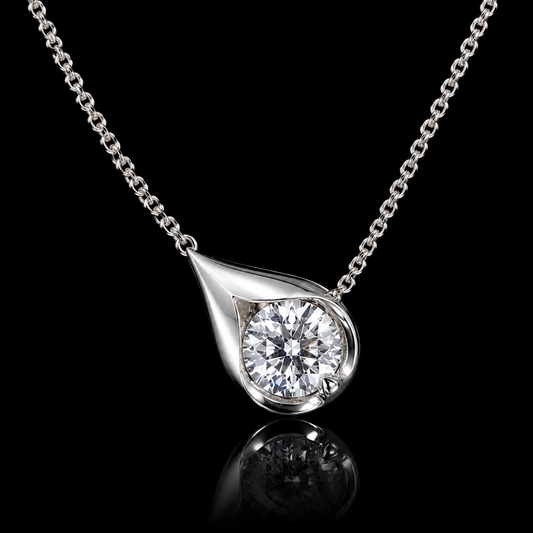 1.00 Ct Memory Diamond Round Cut Sculptural Teardrop Pendant in 14K White Gold Black Jack