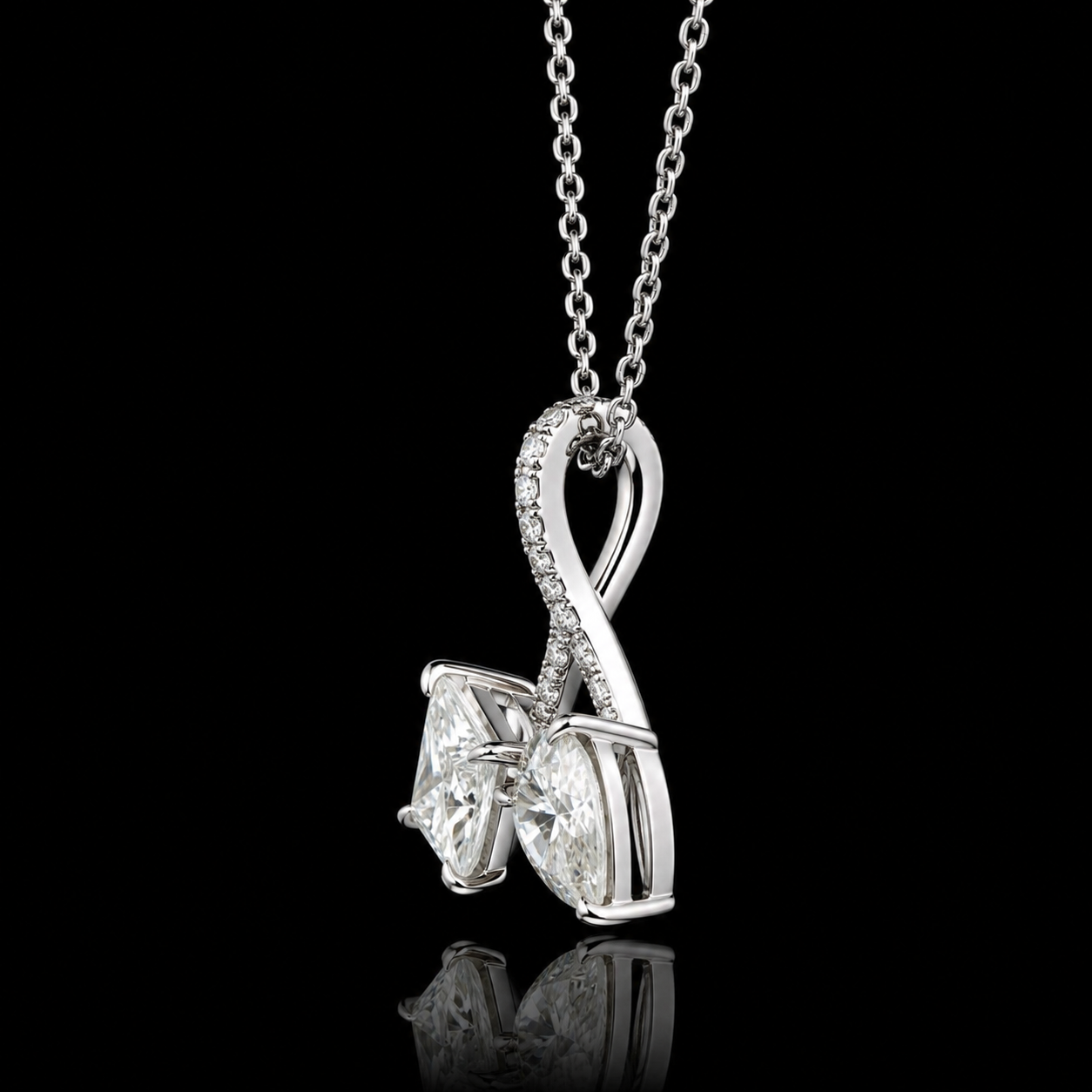 2.00 Ct Princess & Pear Memory Diamond Pendant in 14K White Gold Pet Cremation Memorial Necklace Black Jack