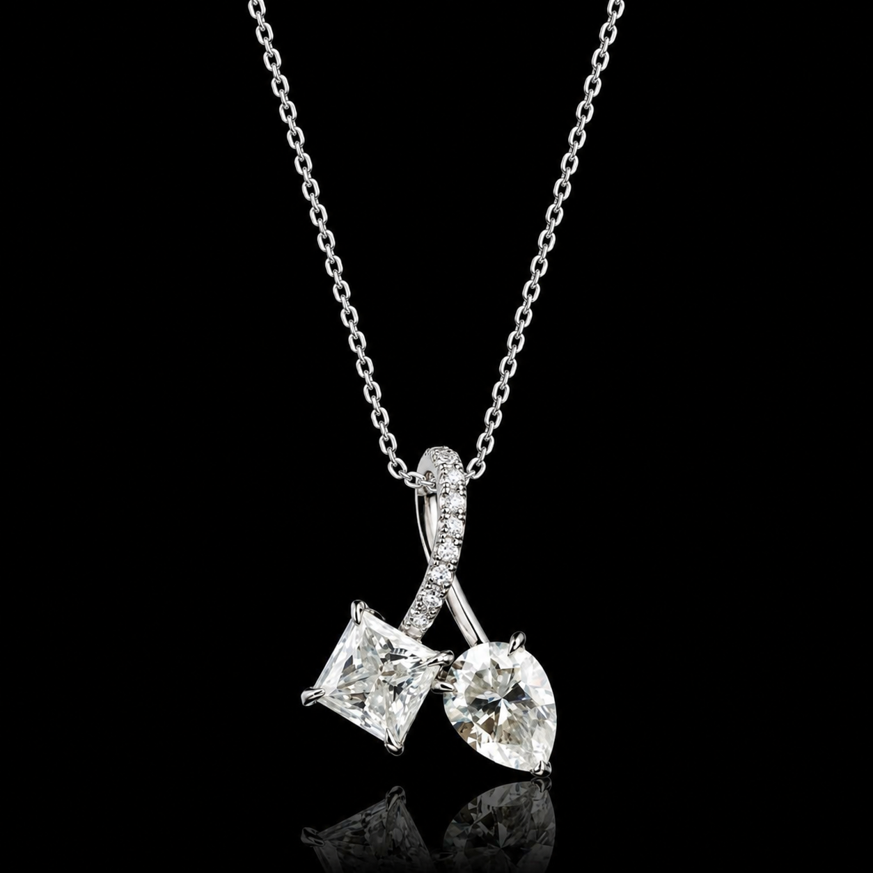2.00 Ct Princess & Pear Memory Diamond Pendant in 14K White Gold Pet Cremation Memorial Necklace Black Jack