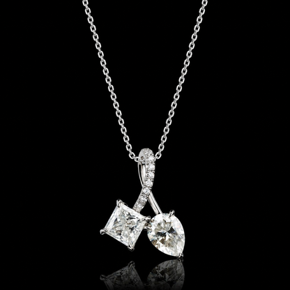 2.00 Ct Princess & Pear Memory Diamond Pendant in 14K White Gold Pet Cremation Memorial Necklace Black Jack
