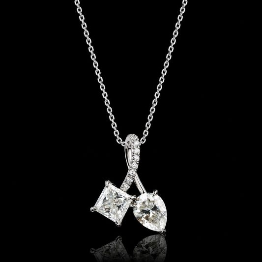 2.00 Ct Princess & Pear Memory Diamond Pendant in 14K White Gold Pet Cremation Memorial Necklace Black Jack