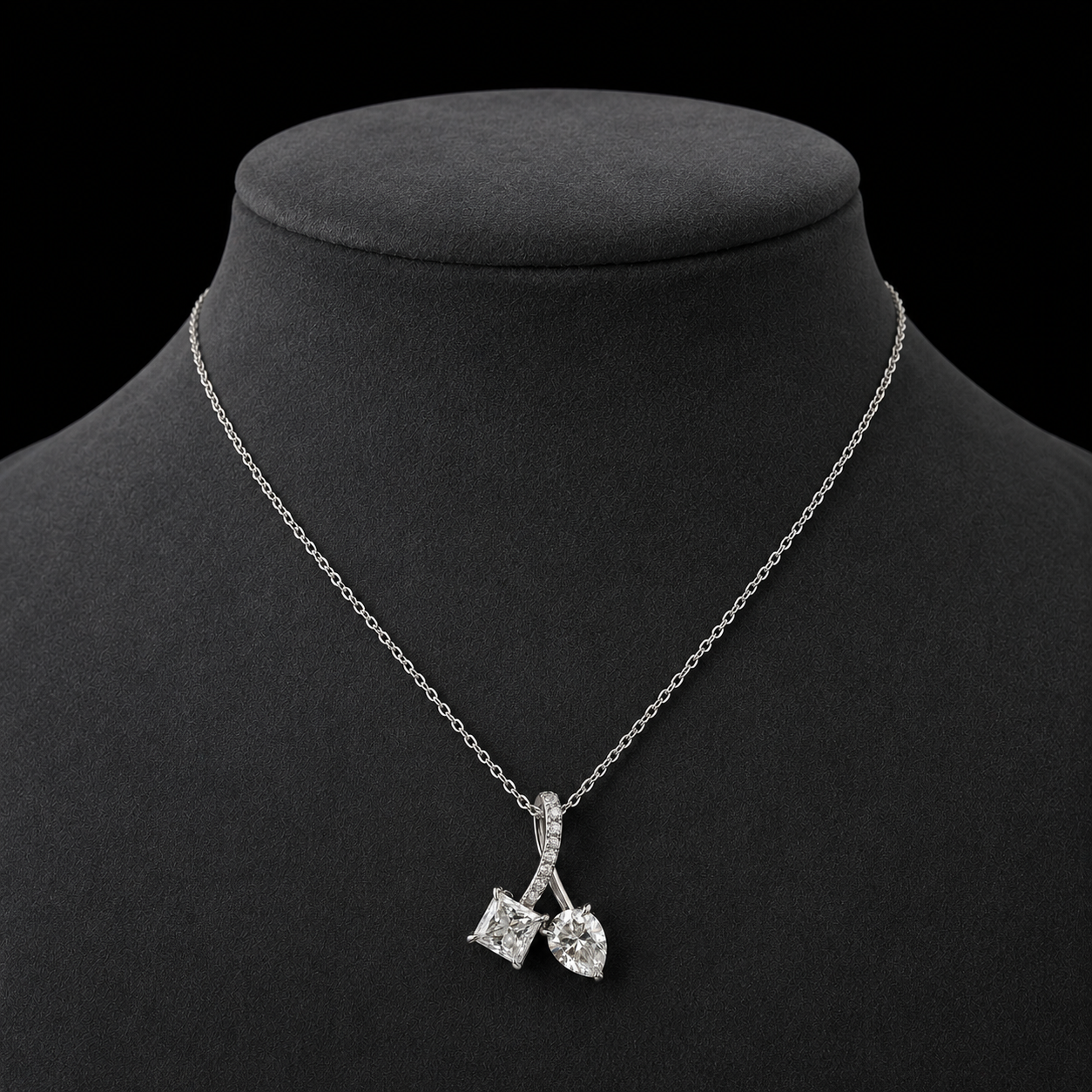2.00 Ct Princess & Pear Memory Diamond Pendant in 14K White Gold Pet Cremation Memorial Necklace Black Jack
