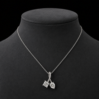 2.00 Ct Princess & Pear Memory Diamond Pendant in 14K White Gold Pet Cremation Memorial Necklace Black Jack