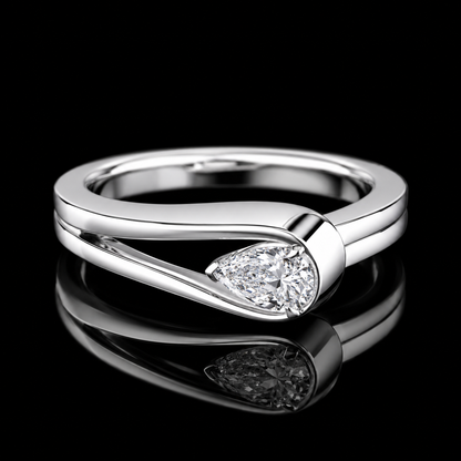 1.50 Ct Cremation Diamond Ring Pear Cut Split Bypass Design in 14K White Gold Black Jack