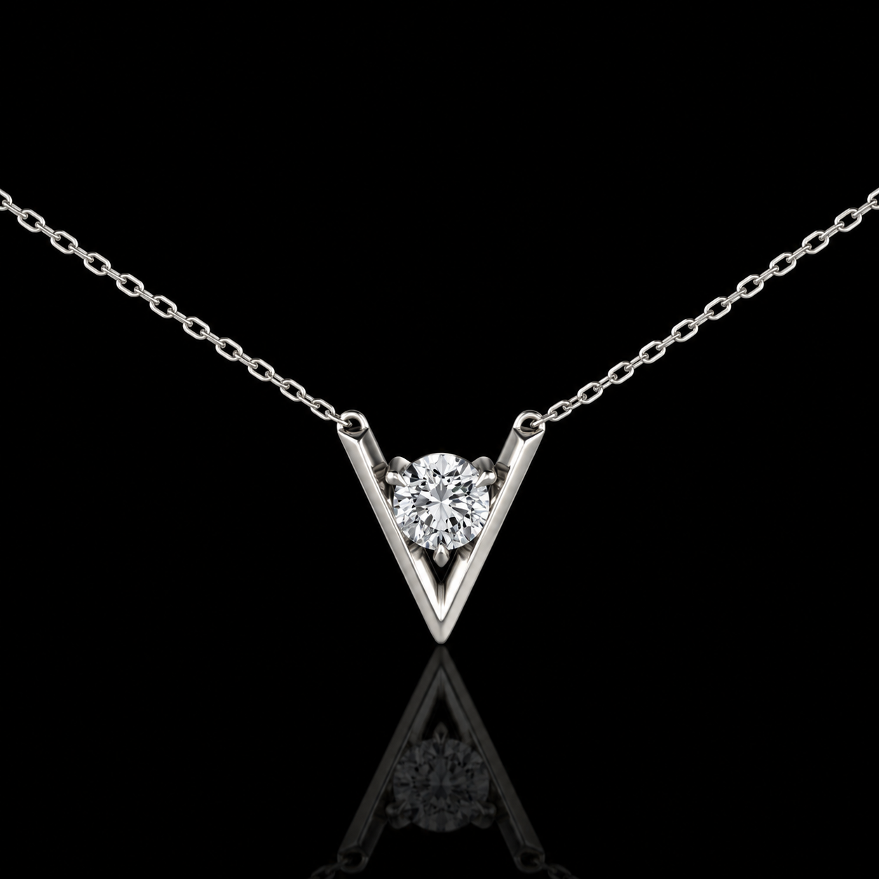 1.00 Ct Round Memory Diamond V Pendant in 14K White Gold Pet Cremation Memorial Necklace Black Jack