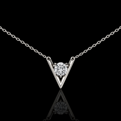 1.00 Ct Round Memory Diamond V Pendant in 14K White Gold Pet Cremation Memorial Necklace Black Jack