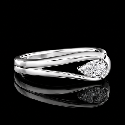 1.50 Ct Cremation Diamond Ring Pear Cut Split Bypass Design in 14K White Gold Black Jack