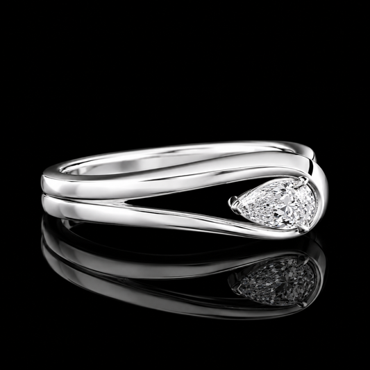 1.50 Ct Cremation Diamond Ring Pear Cut Split Bypass Design in 14K White Gold Black Jack