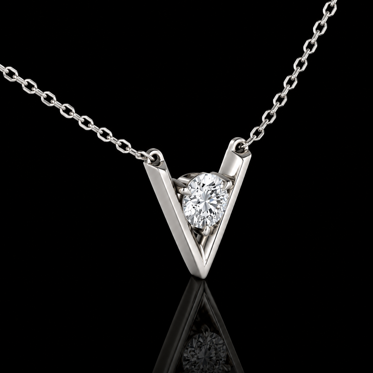 1.00 Ct Round Memory Diamond V Pendant in 14K White Gold Pet Cremation Memorial Necklace Black Jack
