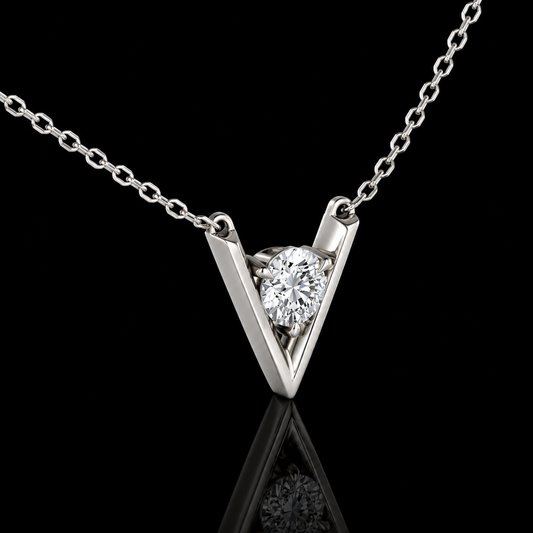 1.00 Ct Round Memory Diamond V Pendant in 14K White Gold Pet Cremation Memorial Necklace Black Jack