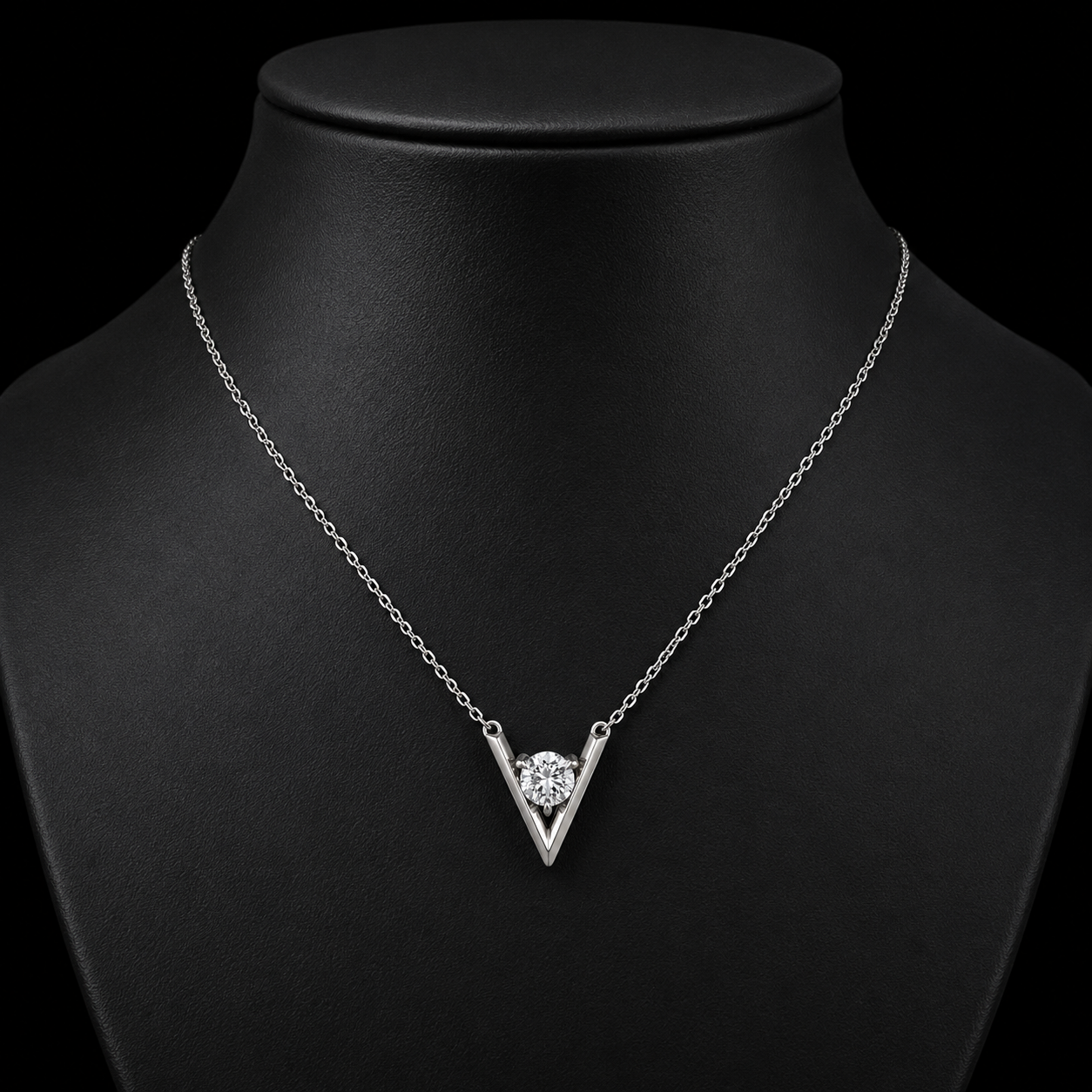 1.00 Ct Round Memory Diamond V Pendant in 14K White Gold Pet Cremation Memorial Necklace Black Jack