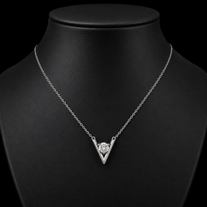 1.00 Ct Round Memory Diamond V Pendant in 14K White Gold Pet Cremation Memorial Necklace Black Jack