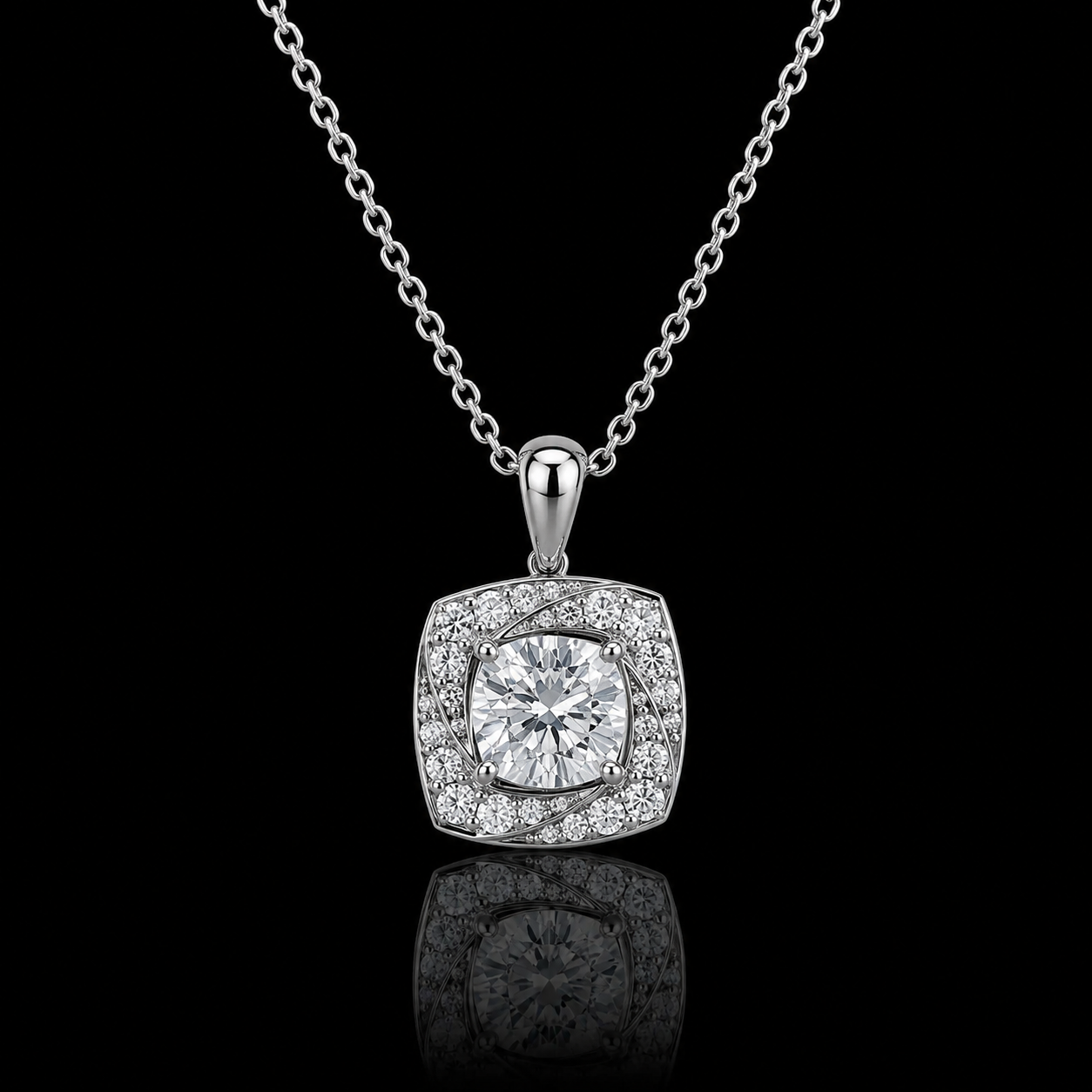 1.25 Ct Round Memory Diamond Halo Pendant in 14K White Gold Pet Cremation Memorial Necklace Black Jack
