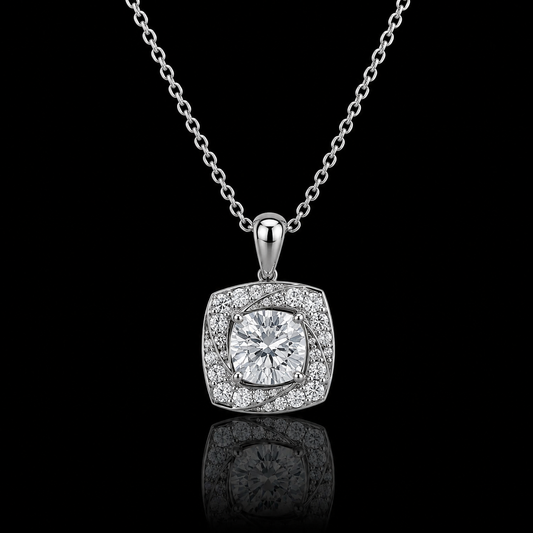 1.25 Ct Round Memory Diamond Halo Pendant in 14K White Gold Pet Cremation Memorial Necklace Black Jack
