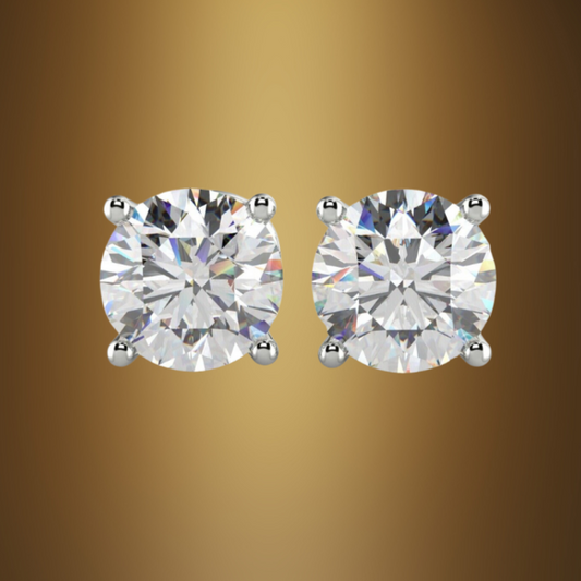 4.00ct Lab Grown Diamond Solitaire Studs (2.00ct each) – 14K White Gold, 4-Prong Setting