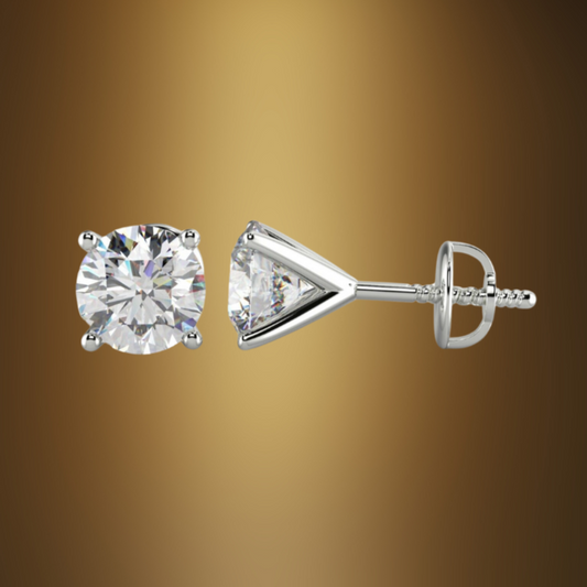4.00 Ct. IGI Certified Lab Grown Diamond Solitaire Stud Earrings (2.00 Ct Each) – 14K White Gold, 4-Prong Screw-Back | E-F Color, VS1–VS2 Clarity | Black Jack®